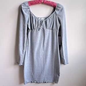 NWT Lush Women’s Gray Long Sleeve Tie Front Mini Dress Size Large